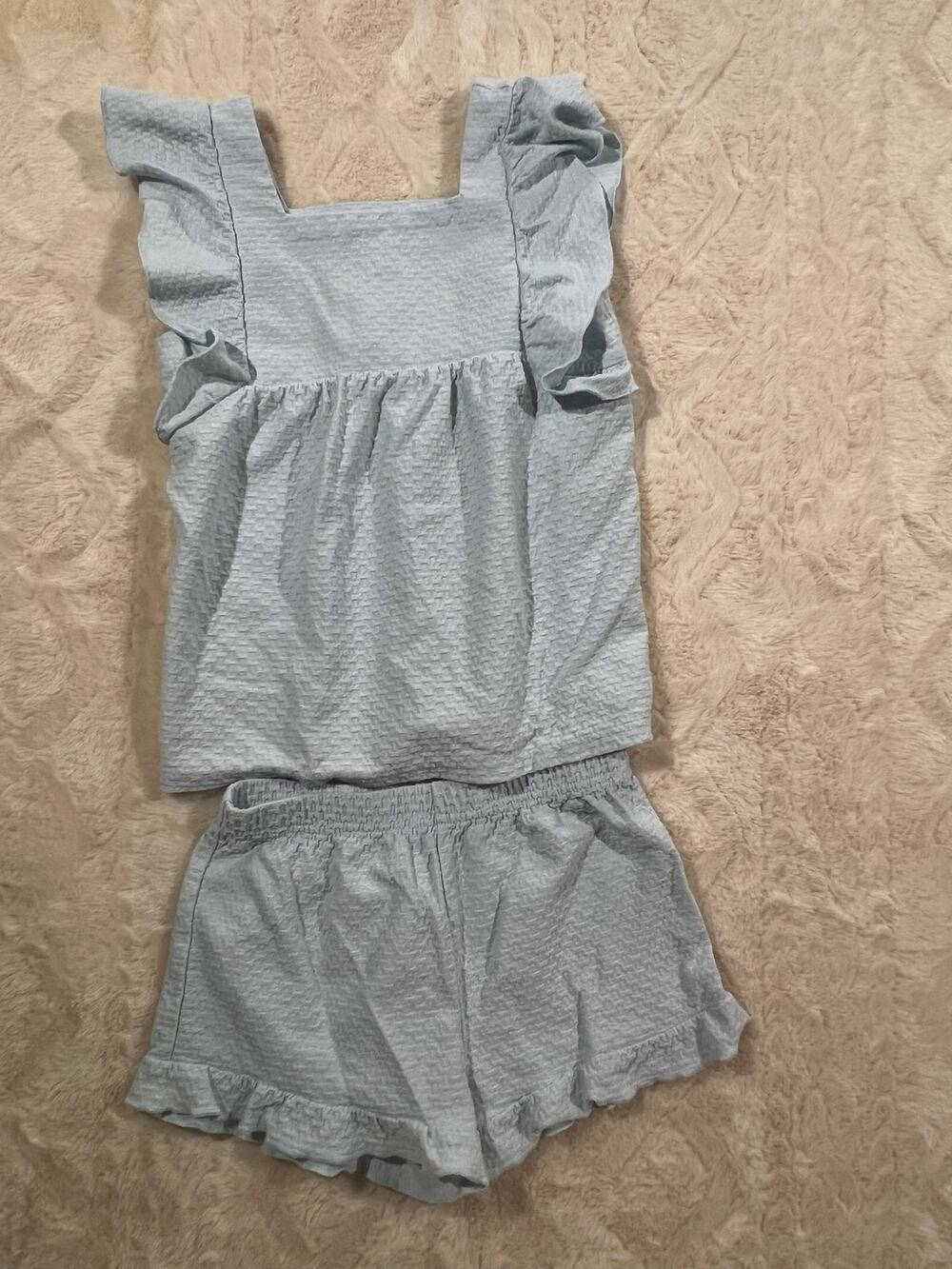 Girls 5T Member’s Mark Playwear Set Light Blue Ruffle Shorts Outfit EUC